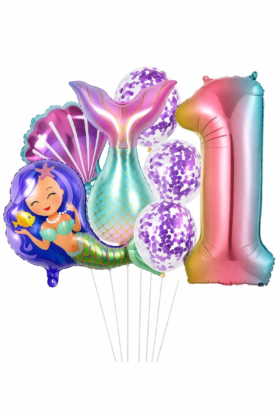 Deniz Kızı Kuyruğu Deniz Kabuğu Gökkuşağı Rakam Doğum Günü Balon Seti Konfeti Balonlu Parti Seti