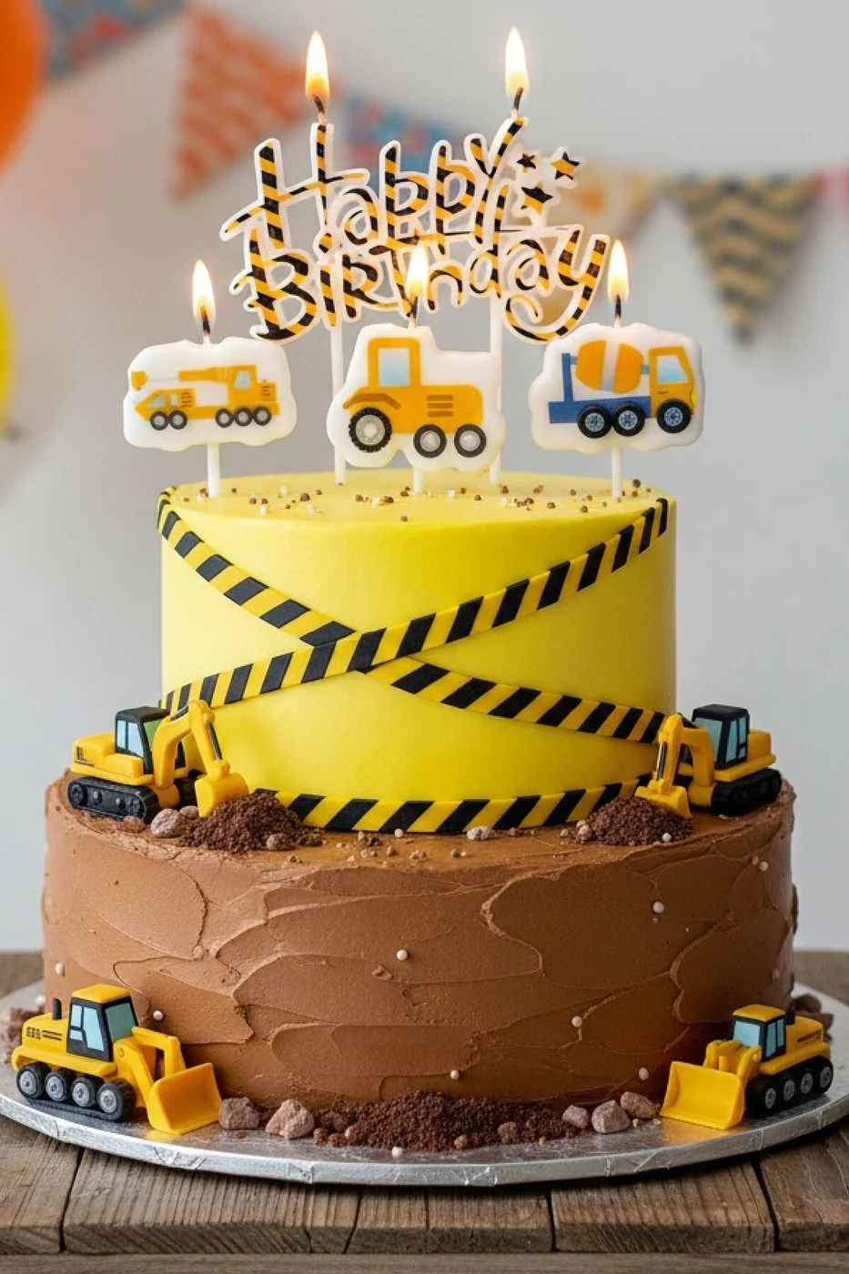 İNŞAAT HAPPY BİRTHDAY 4 LÜ DOĞUM GÜNÜ PARTİ SETİ SÜSÜ MUMU
