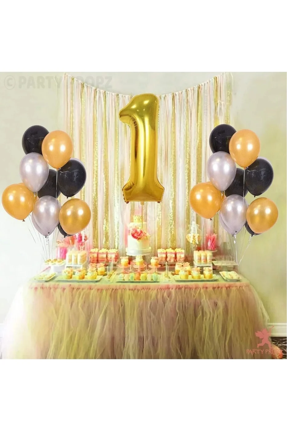 12li Metalik 4 Siyah, 4 Gümüş Gri, 4 Gold Altın Sarısı Parlak Balon Buketi Helyumla Uçan gorsel 4