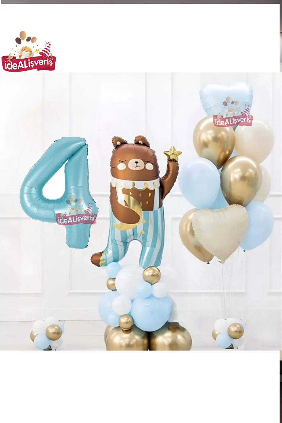 SEVİMLİ TEDDY BEAR AYI FOLYOLU 4 YAŞ MAVİ FOLYOLU DOĞUM GÜNÜ PARTİ SETİ SÜSÜ gorsel 4
