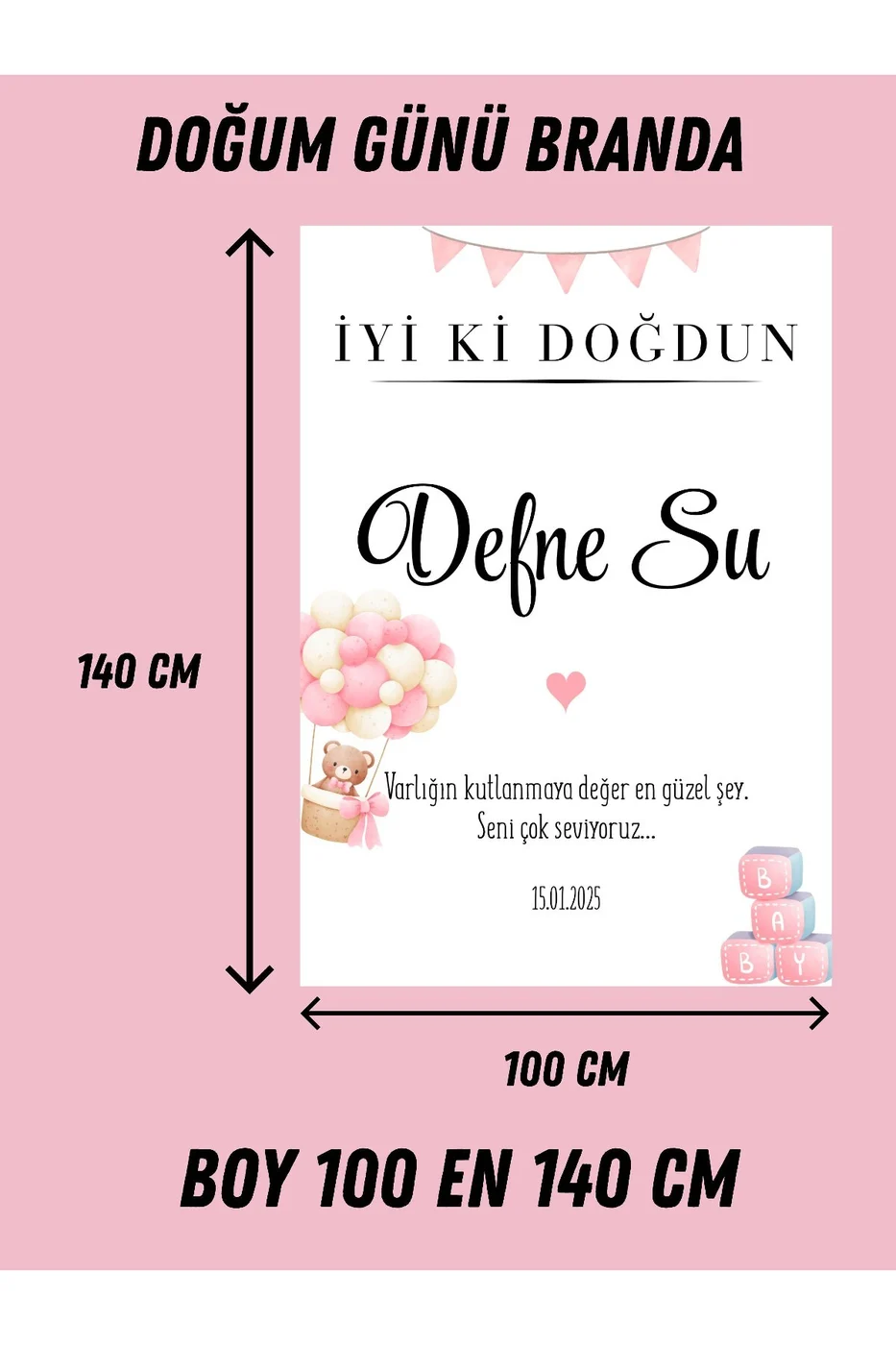 İsme Özel Ayıcıklı & Fiyonklu Premium Yaş Doğum Günü Parti Seti Süsü – Branda Dahil gorsel 2