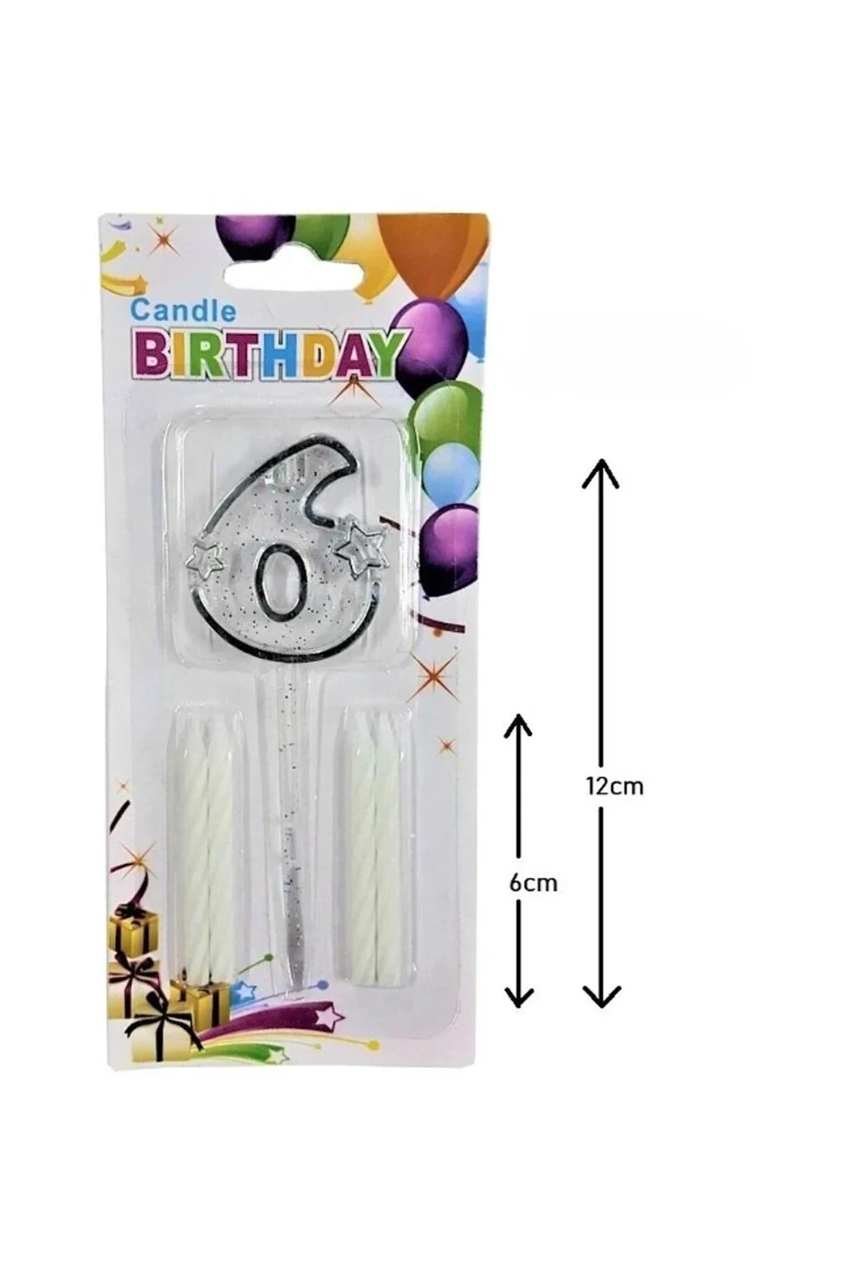 MİKA ŞEFFAF 6 RAKAM GÜMÜŞ MUM 12CM