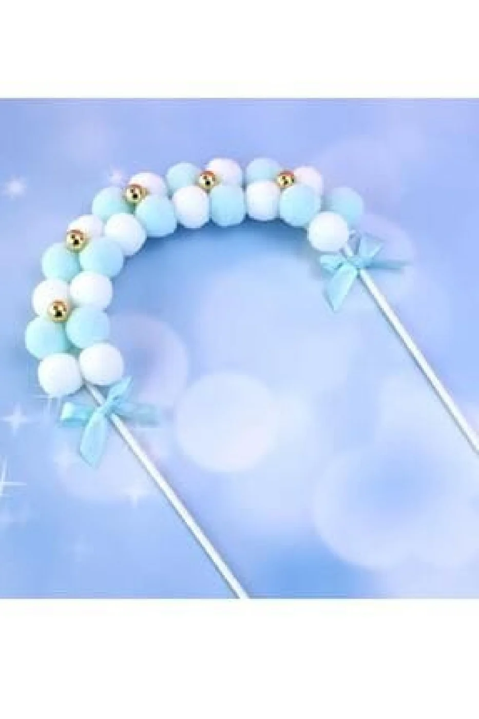 Pasta Kek Dekorasyon Mavi Beyaz Tüy Topu Kemer Balon Kek Toppers Doğum Günü Partisi Dekor Süsü gorsel 5