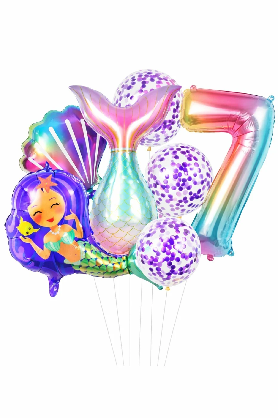 Deniz Kızı Kuyruğu Deniz Kabuğu Gökkuşağı Rakam Doğum Günü Balon Seti Konfeti Balonlu Parti Seti