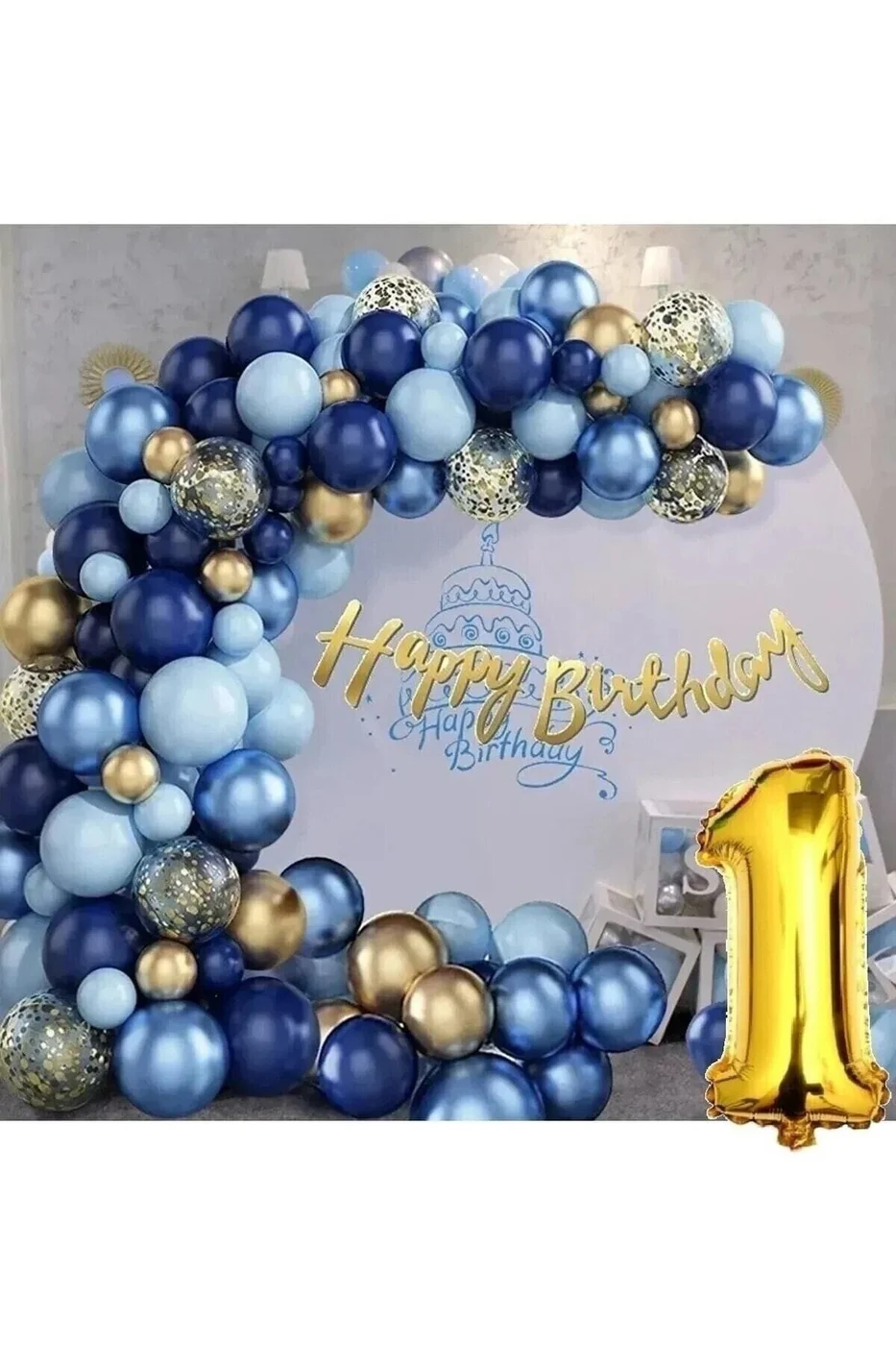Lüks Lacivert Balonlar Garland Kiti Altın Konfeti Doğum Günü Parti Süsü gorsel 3