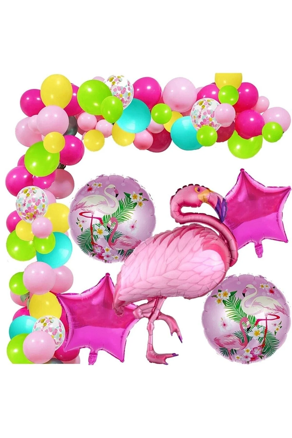 Flamingo Temalı 55 Adet Balonlu Doğum Günü Süsü Partisi Balon Zincir Seti gorsel 2