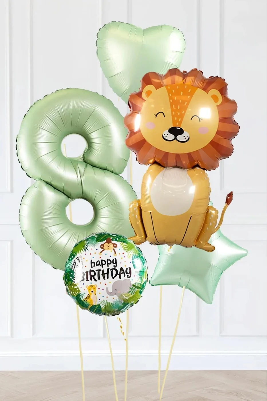 Safari Tema Doğum Günü Yaş Balonlu Retro Yeşil Safari Balonları Sevimli Aslan Parti Seti