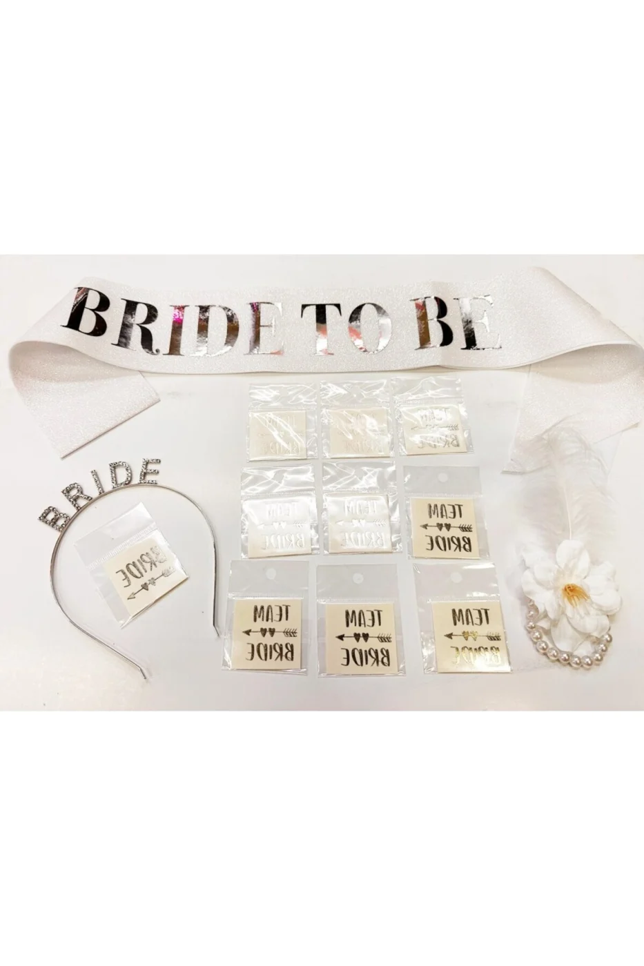 Gümüş Renk Bride Partisi Taç Kuşak Dövme Bileklik Seti Full 13 Parça (4767) gorsel 2