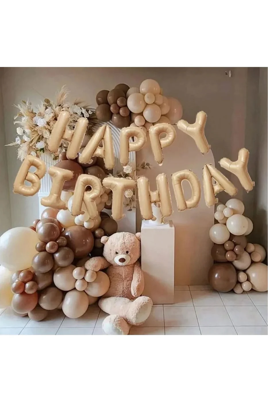 RETRO KREM RENK FOLYO BALONLU BALON ZİNCİR DOĞUM GÜNÜ PARTİ SETİ SÜSÜ