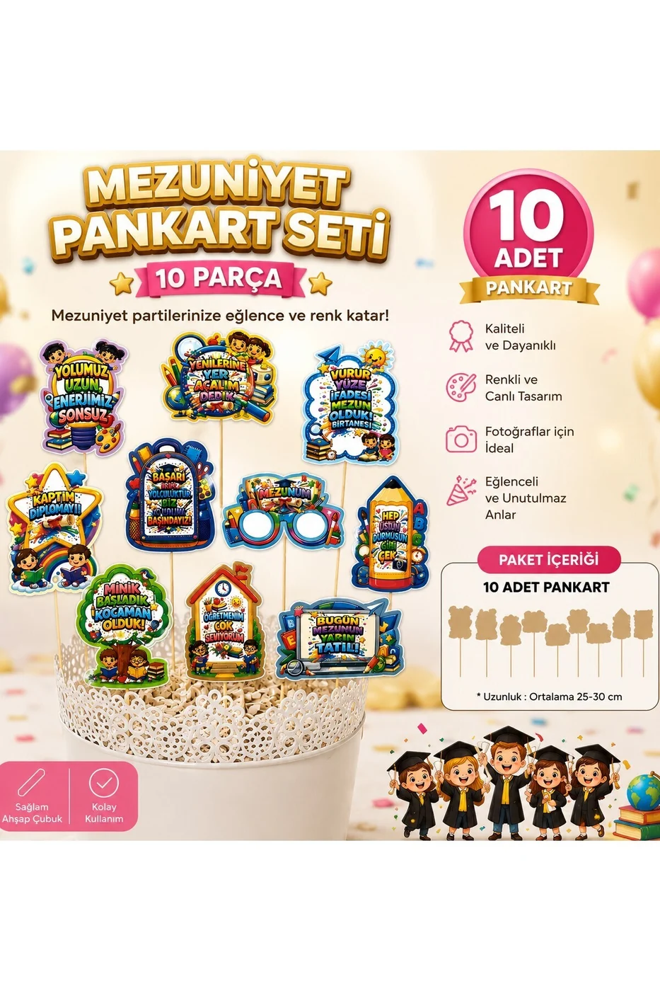 Mezuniyet Parti Dekor Konuş Balonu Mezuniyet Pankart Seti 10’lu Fotoğraf Çekim Aksesuarları gorsel 6