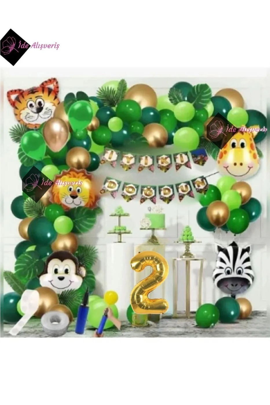 2 Yaş Safari Temalı Folyo Lüks Zincir Balon Seti