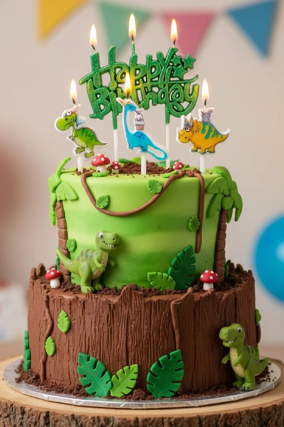 DİNAZOR HAPPY BİRTHDAY 4 LÜ DOĞUM GÜNÜ PARTİ SETİ SÜSÜ MUMU gorsel 3