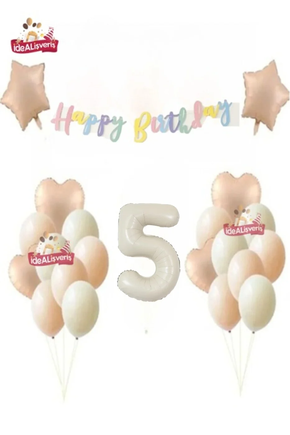 Makaron Happy Kalioğrafili Krem Yaşlı Retro Renk Doğum Günü Balon Set Süsü gorsel 3