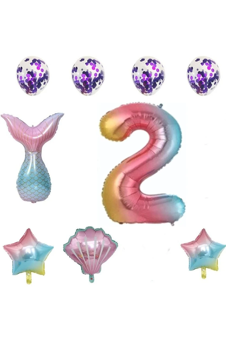 2 Yaş Gökkuşağı Deniz Kızı Balonları Doğum Günü Partisi Malzemeleri Doğum Günü Partisi Süslemeleri gorsel 4