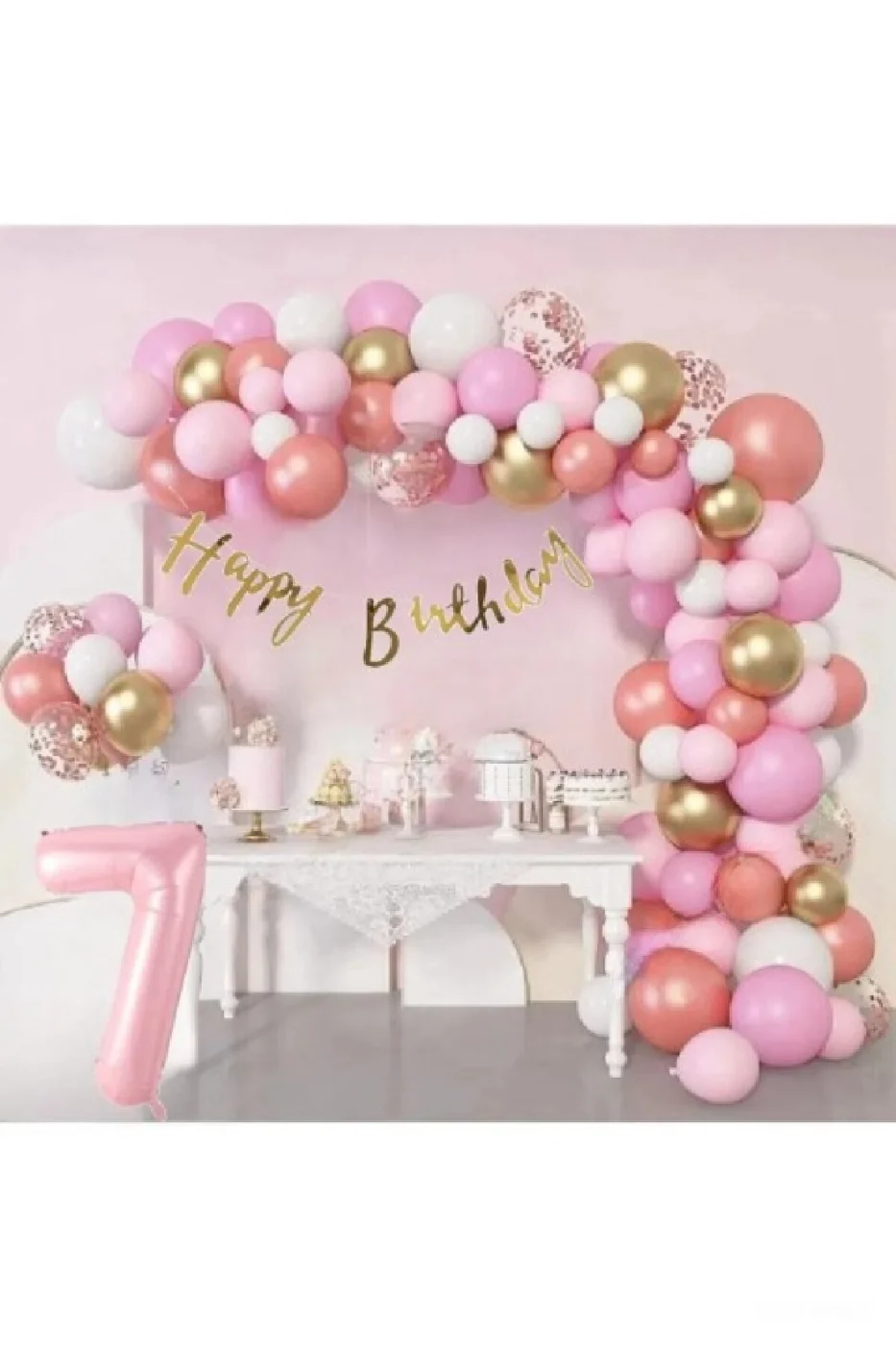 Lüks Pembe Rose Gold Pembe Folyo Balon Doğum Günü Parti Seti Süsü