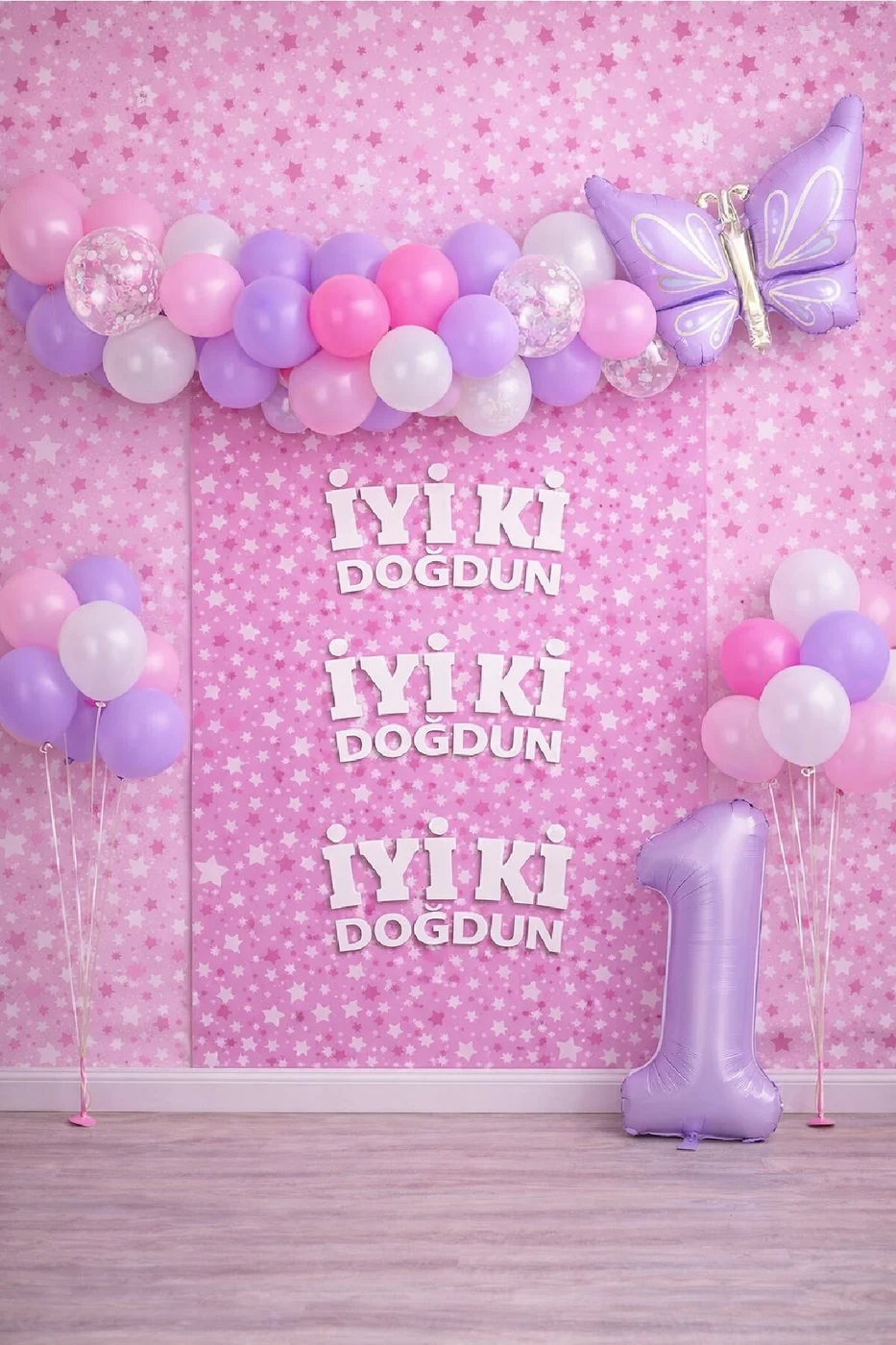 Retro Lila Kelebek Yaş Balonlu Doğum Günü Balon Parti Seti İyi Ki Doğdun Arka Fonlu Doğum Günü Süsü