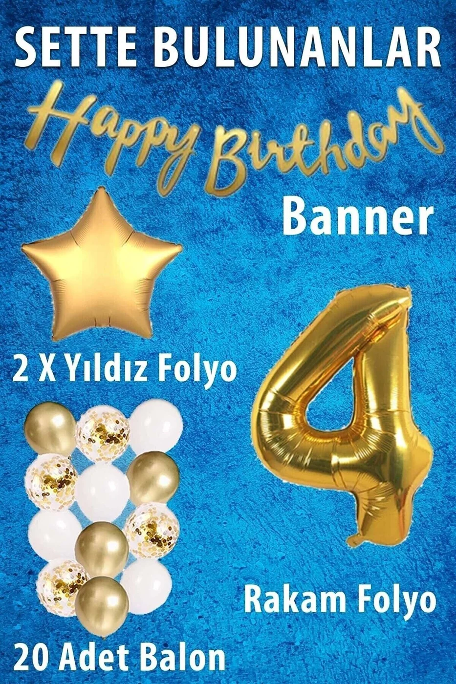 Gold Konsept Doğum Günü Kutlama Seti; Beyaz Gold Konfetili Balon, Rakam Yıldız Folyo Ve Banner gorsel 2