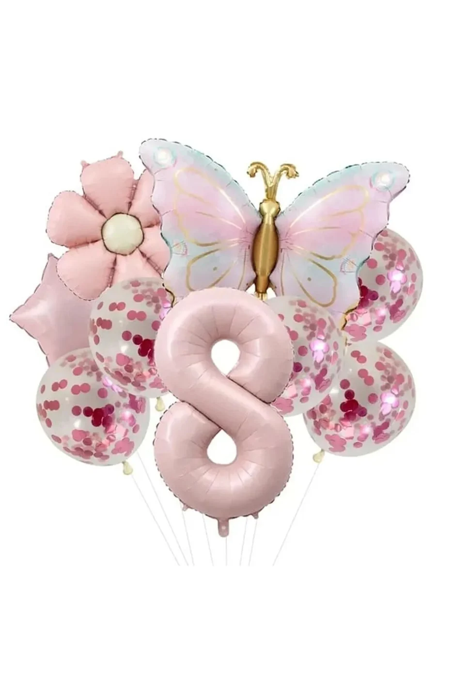 SOFT PEMBE PAPATYALI YILIDIZLI KELEBEK YAŞ FOLYO BALONLU DOĞUM GÜNÜ PARTİ SETİ SÜSÜ gorsel 7