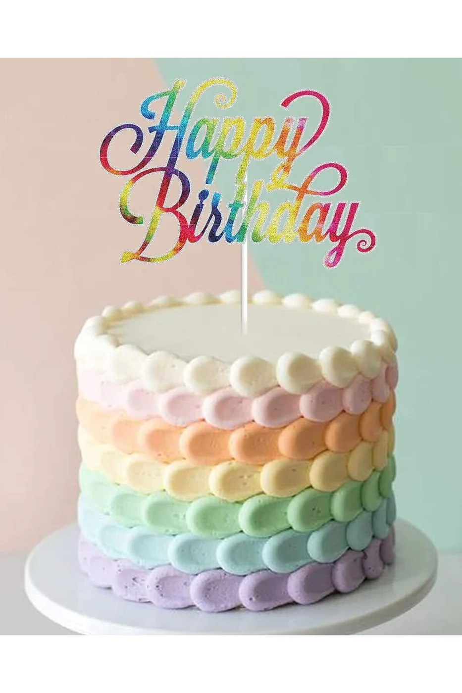 Gökkuşağı Pasta Üzeri Süsleme Happy Birthday Yazılı Flama Gökkuşağı gorsel 3