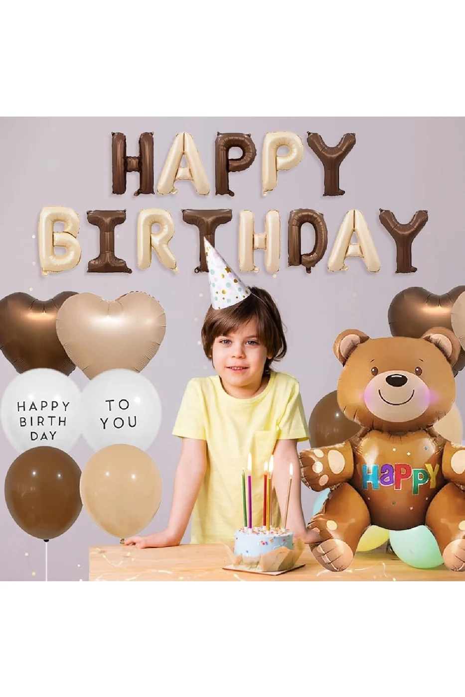 2Yaş Retro Ayıcık Kahverengi Folyolu Balon Happy Birthday Afiş Dekorasyon Doğum Günü Parti Seti Süsü gorsel 4