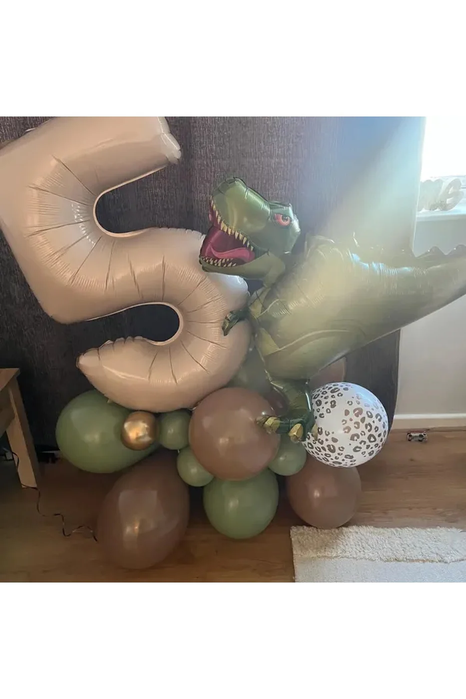 Büyük T-Rex Dinozor Balonlu Krem Yaş Folyo Balonlu Doğum Günü Parti Seti Süsü gorsel 2