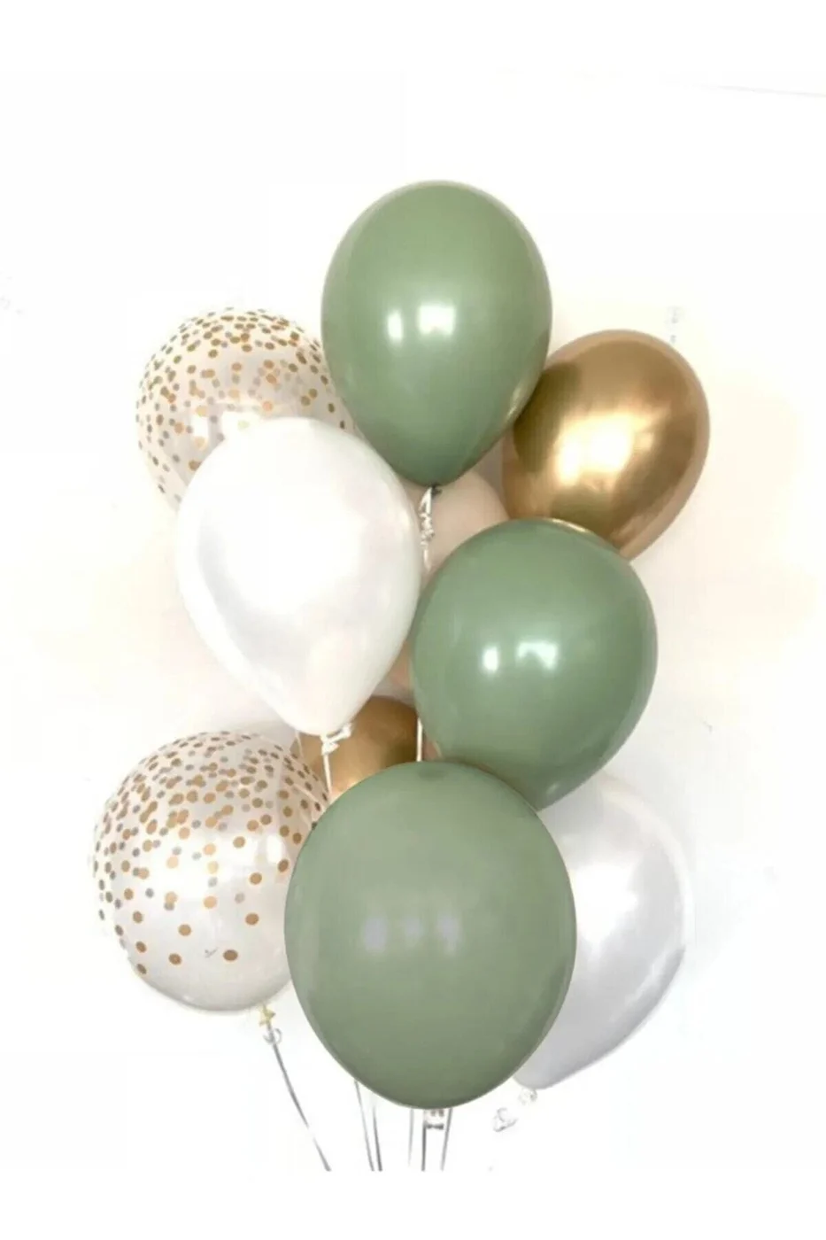 Küf Yeşilli Balon Demeti Krom Altın 3 Küf Yeşili + 3 Beyaz + 2 Metalik Altın + 2 Şeffaf Balon