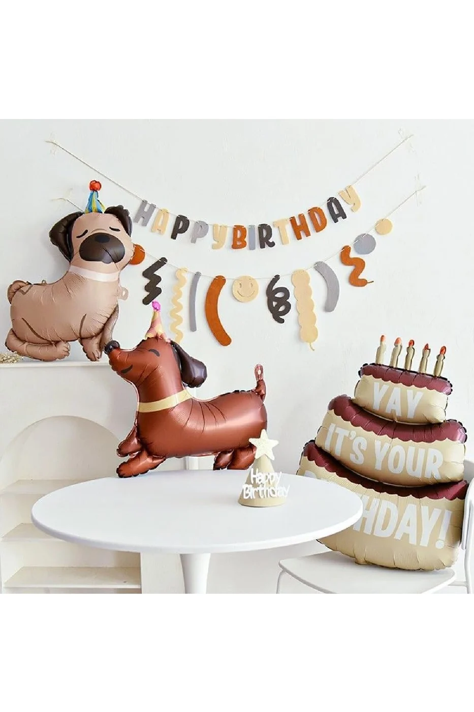 Retro köpek Balonu Happy Birthday Erkek Kız Parti Dekorasyon Evcil Hayvan Tema Parti Dekorasyon gorsel 3