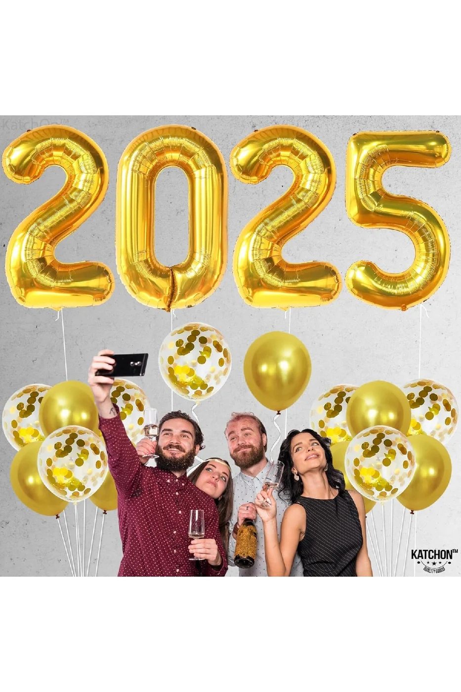 Gold 2025 Balonları 18'li Paket  Yılbaşı Gecesi Parti Malzemeleri İçin Mutlu Yıllar Balonları Süsü gorsel 3