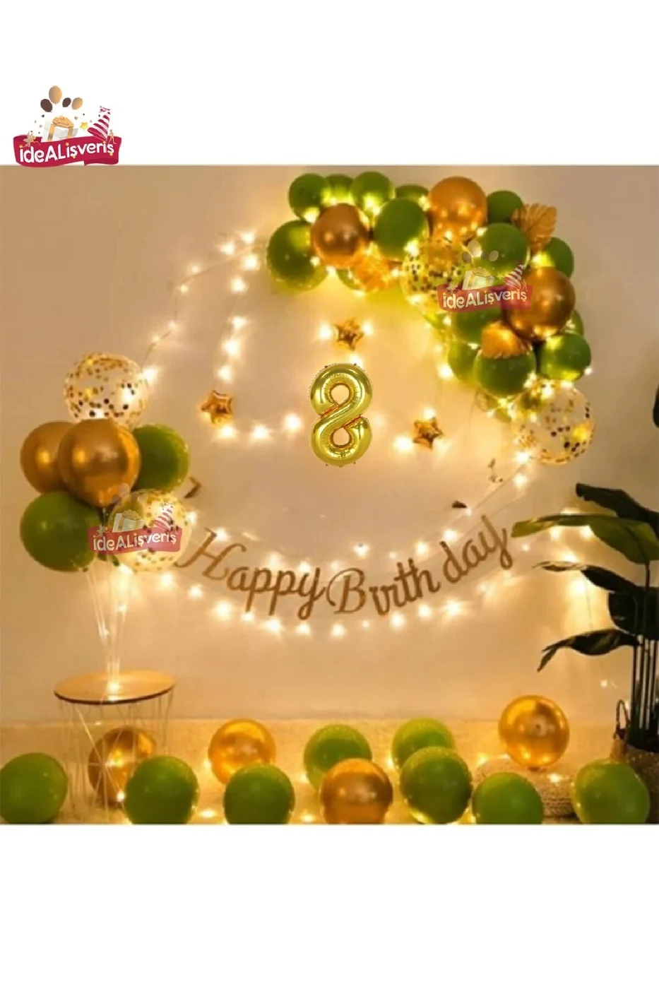 Led Işıklı Gold Küfyeşili Balon Kemer Kiti Doğum Günü Parti Seti Süsü
