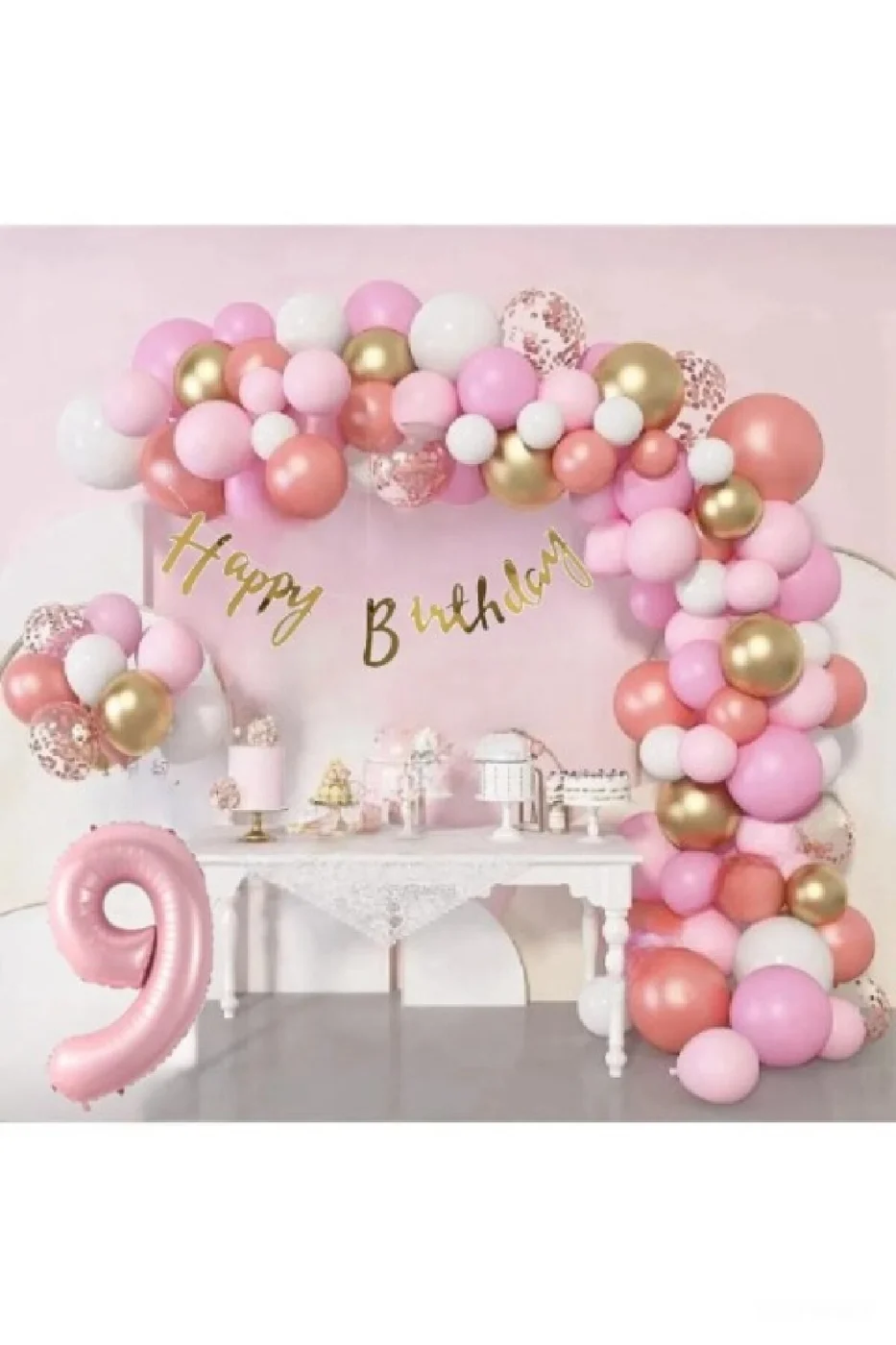 Lüks Pembe Rose Gold Pembe Folyo Balon Doğum Günü Parti Seti Süsü