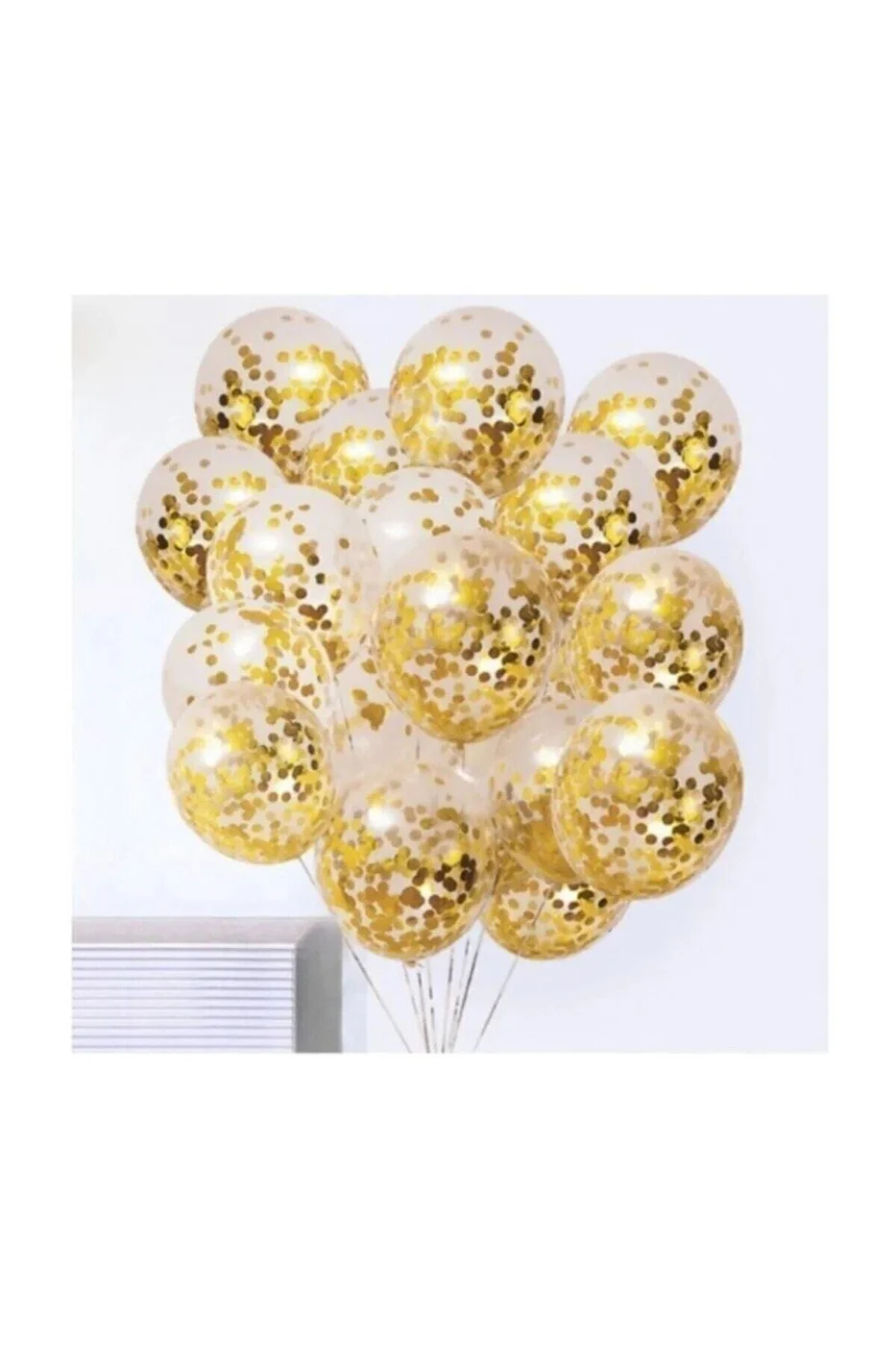 Gold Konfetili Şeffaf Balon 10'lu