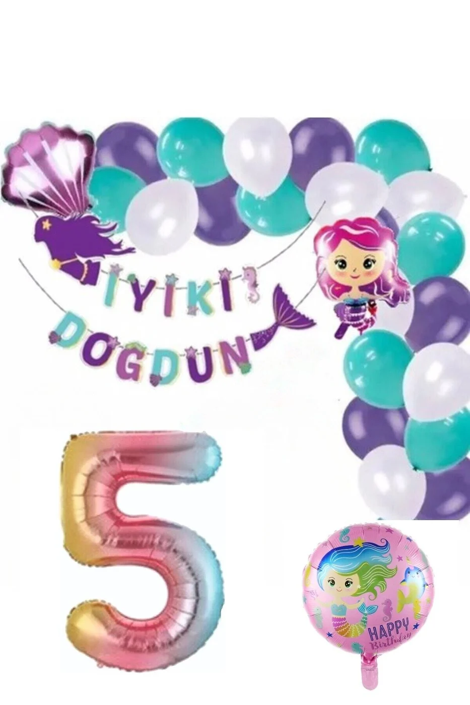 5 Yaş Deniz Kızı Konsept Doğum Günü Seti Doğum Günü Parti Süsü