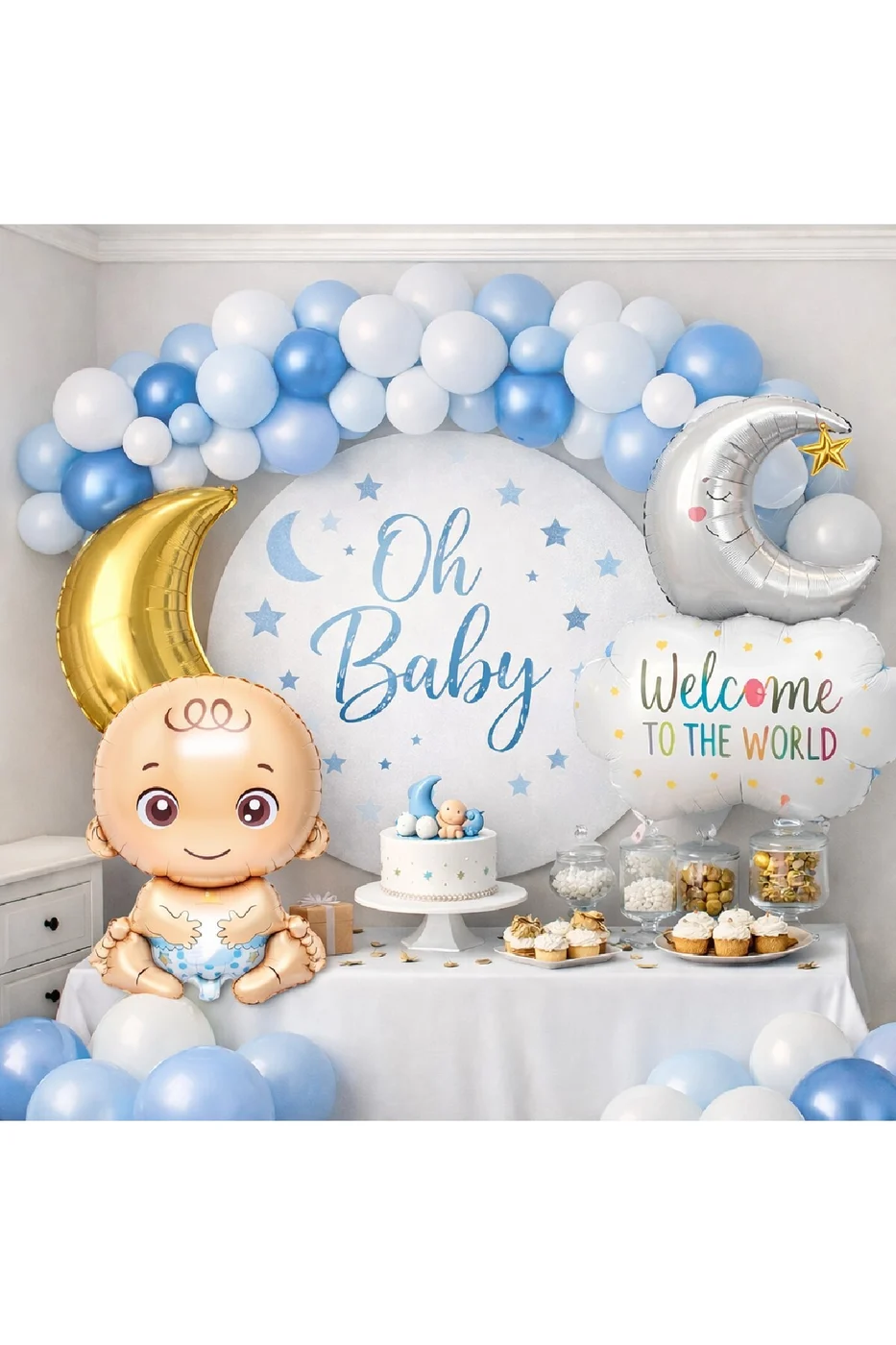 BABY SHOWER KONSEPTLİ MAVİ RENK MİNİ YENİ DOĞAN KUTLAMA PARTİ SETİ SÜSÜ