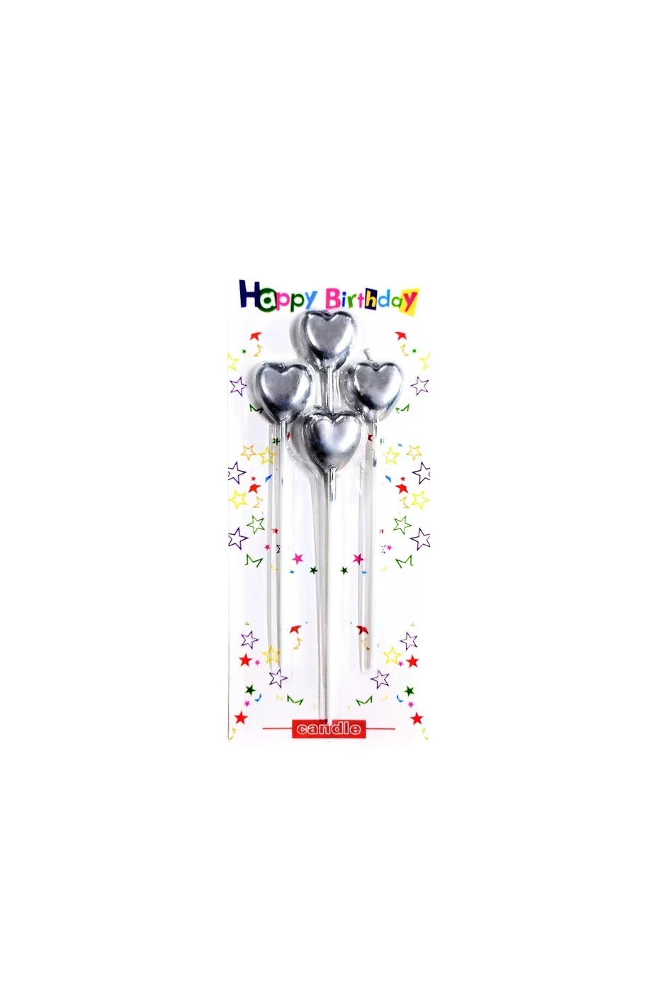 4 LÜ ÇUBUKLU KALP GÜMÜŞ MUM 13.5CM
