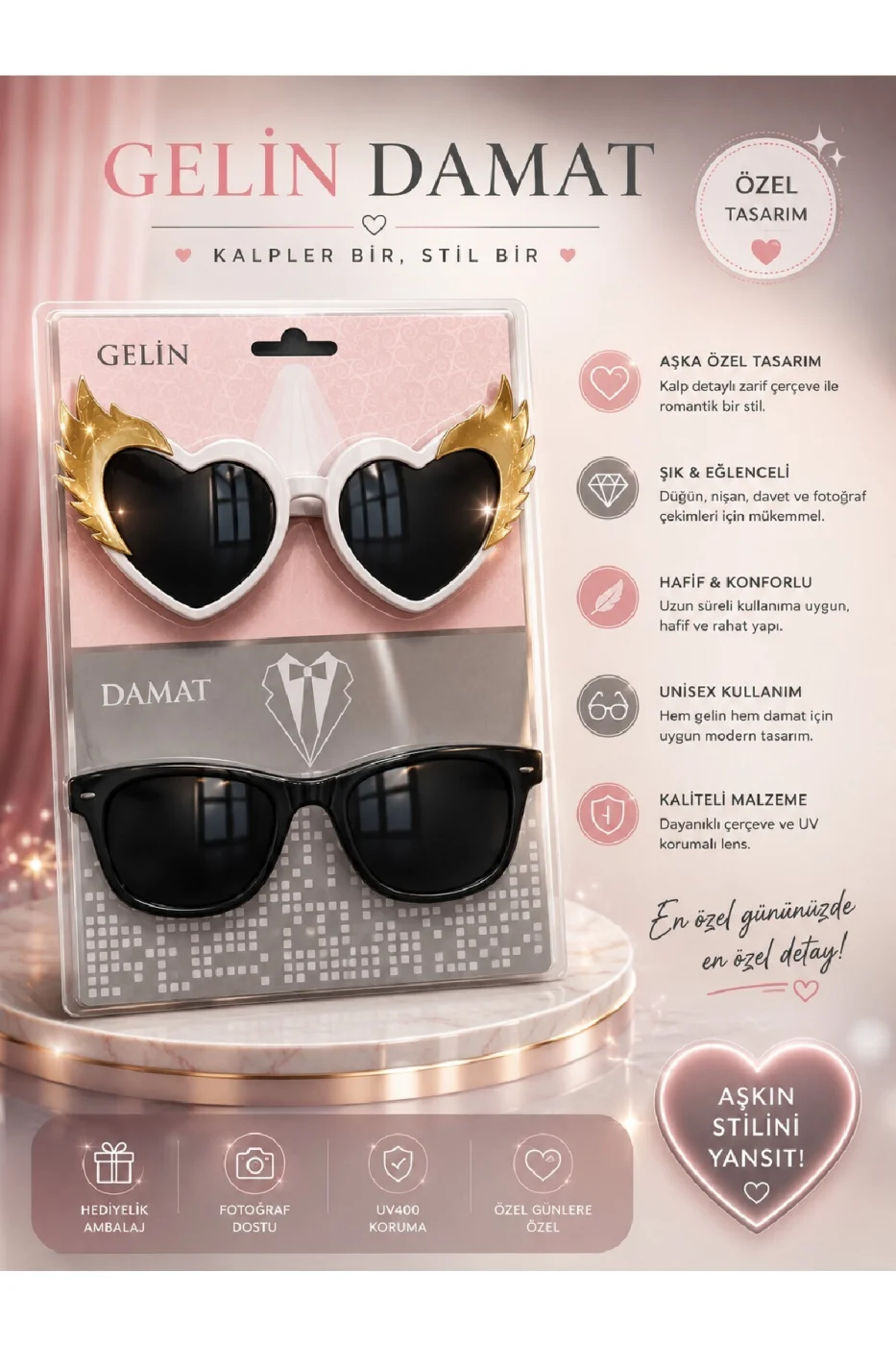 Wedding Mood Premium Düğün Gözlük Seti Düğün, Nişan, Bekarlığa Veda Fotoğraf Aksesuarı gorsel 6