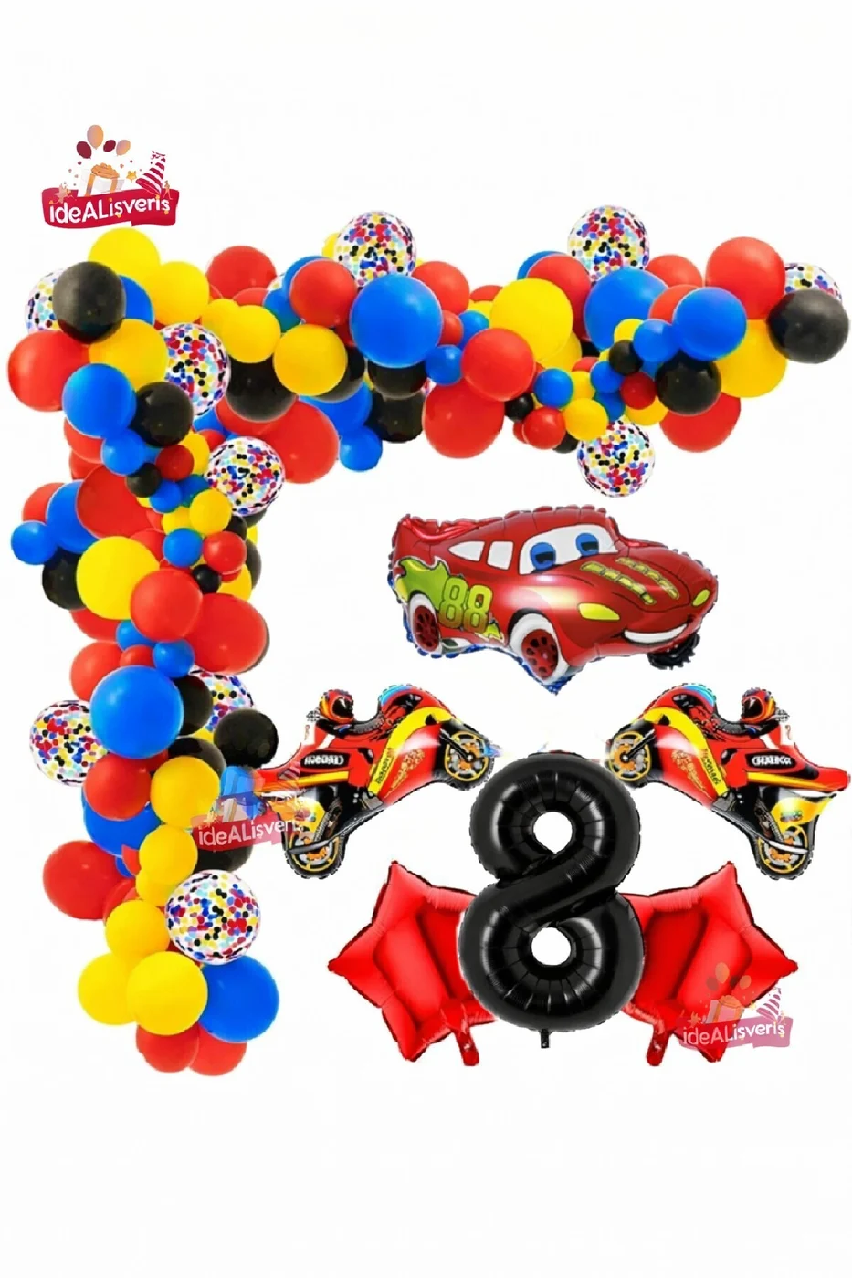 8 Yaş,yarış Araba Motorsiklet Temalı Doğum Folyo Balon Seti Doğum Günü Süsü gorsel 3