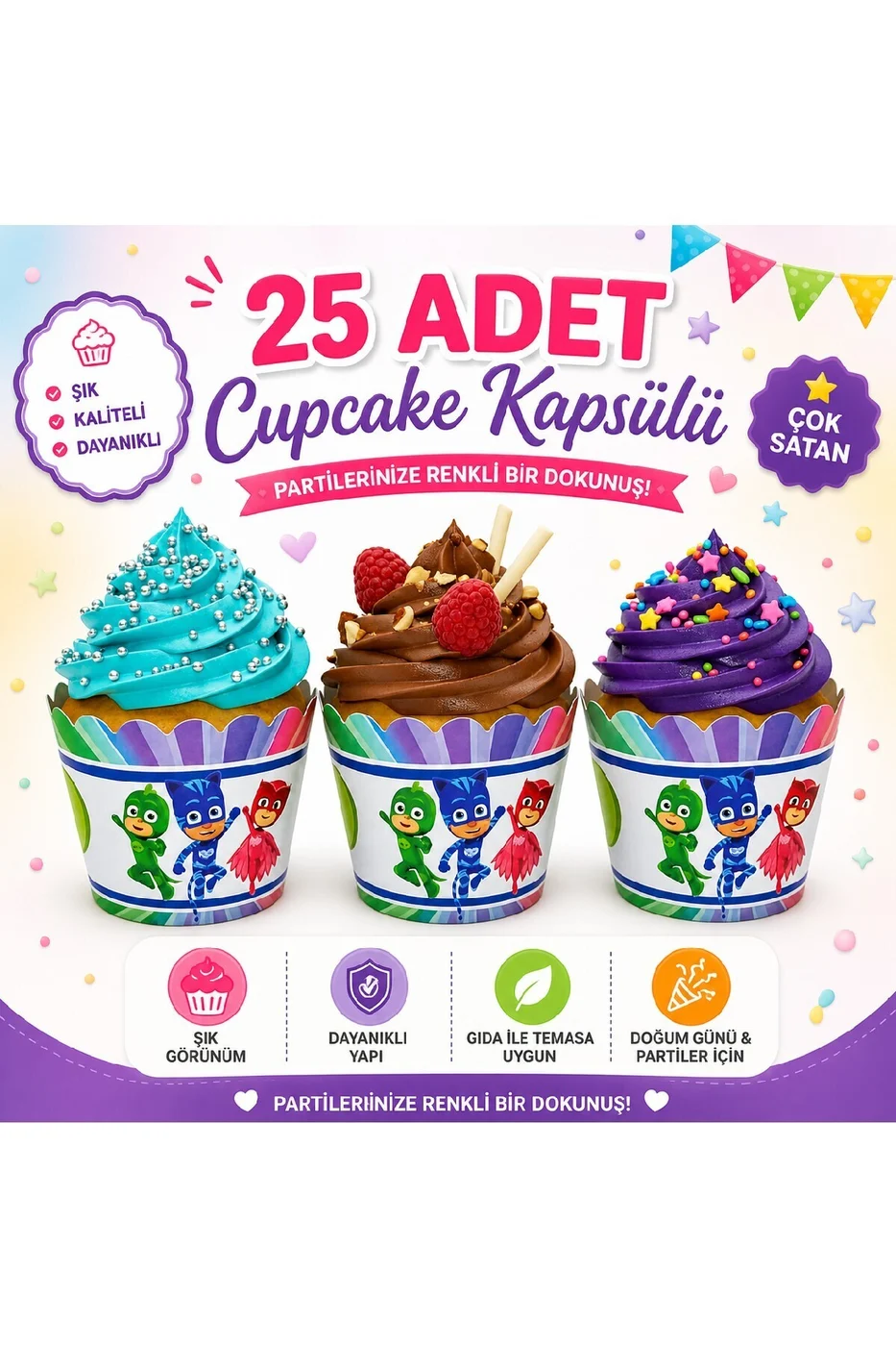 Temalı Desenli Cupcake Kapsülü 25’li – Şık Parti Muffin Kağıdı