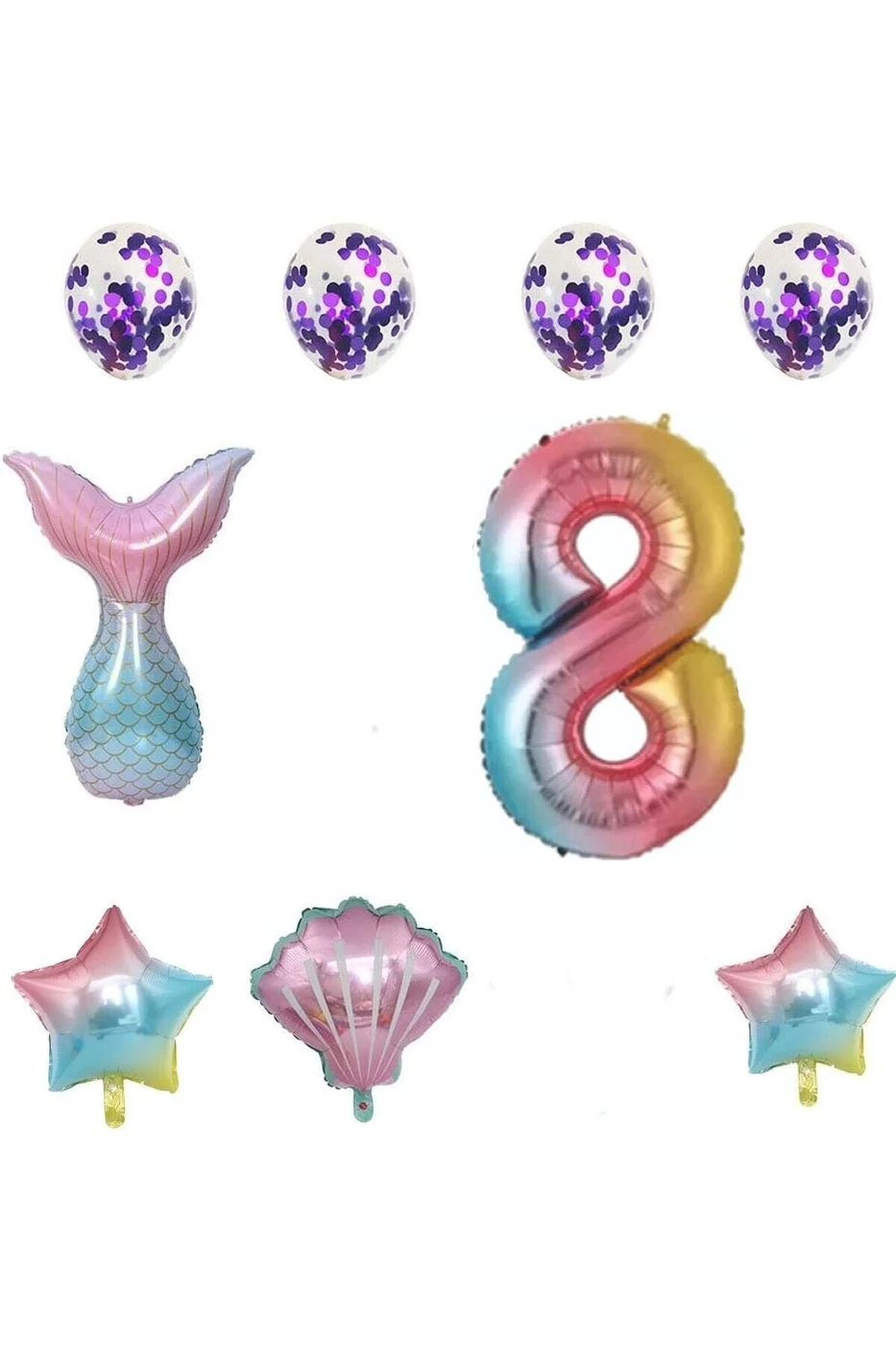 8 Yaş Gökkuşağı Deniz Kızı Balonları Doğum Günü Partisi Malzemeleri Doğum Günü Partisi Süslemeleri