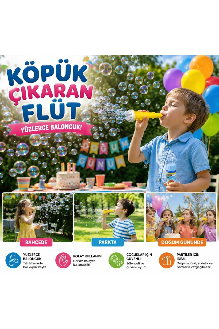Köpük Çıkaran Flüt 2 Li Set | Bubble Flute Baloncuk Oyuncağı | Parti Hediyeliği | Çocuk Eğlence Oyuncağı gorsel 5