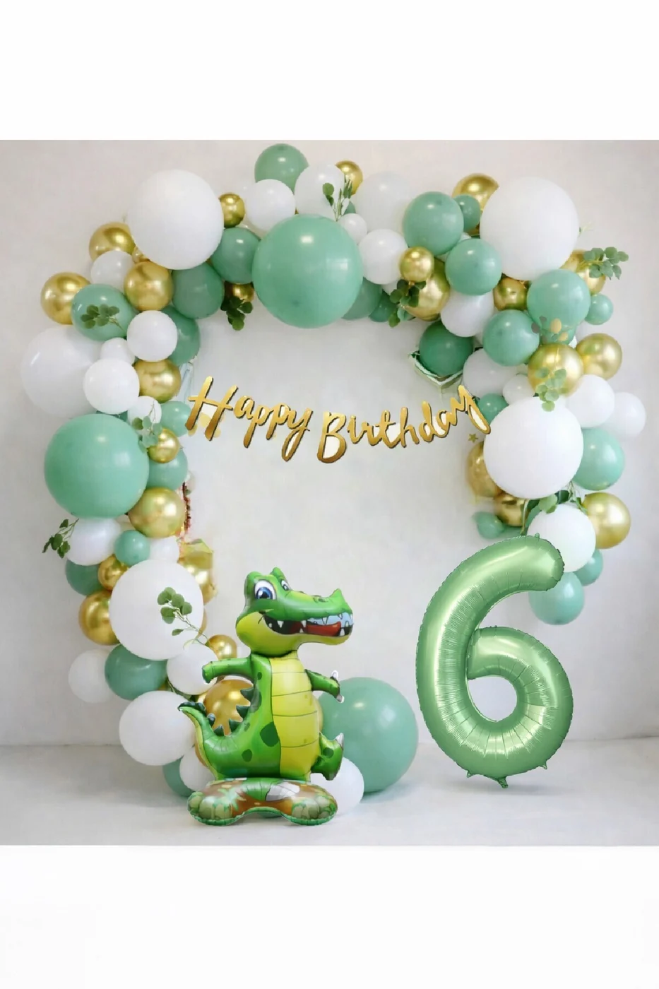Dinozor Temalı Yaş Balonlu Doğum Günü Parti Seti Yeşil Gold Balon Seti & Dino Balon Seti