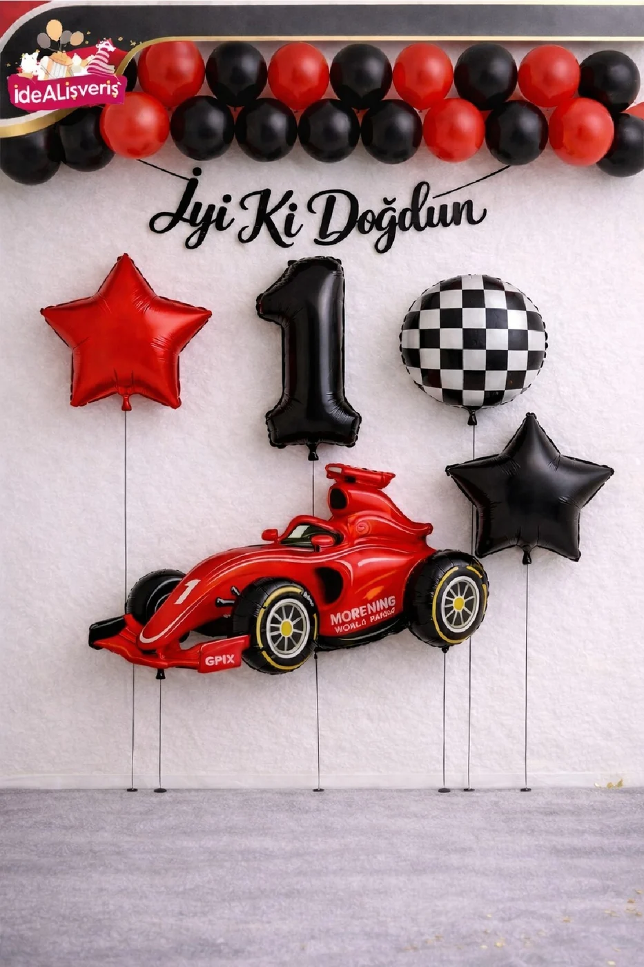 Yarış Arabası Temalı Doğum Günü Balon Süsleme Seti 1-9 Yaş Parti Dekorasyon Seti İyiki Doğdun Yazılı gorsel 3