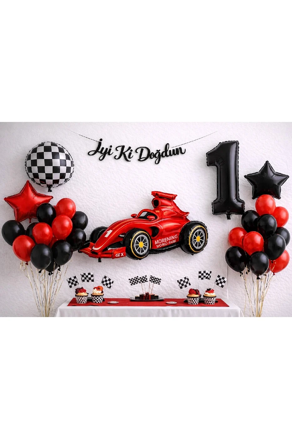 Yarış Arabası Temalı Doğum Günü Balon Süsleme Seti 1-9 Yaş Parti Dekorasyon Seti İyiki Doğdun Yazılı gorsel 3