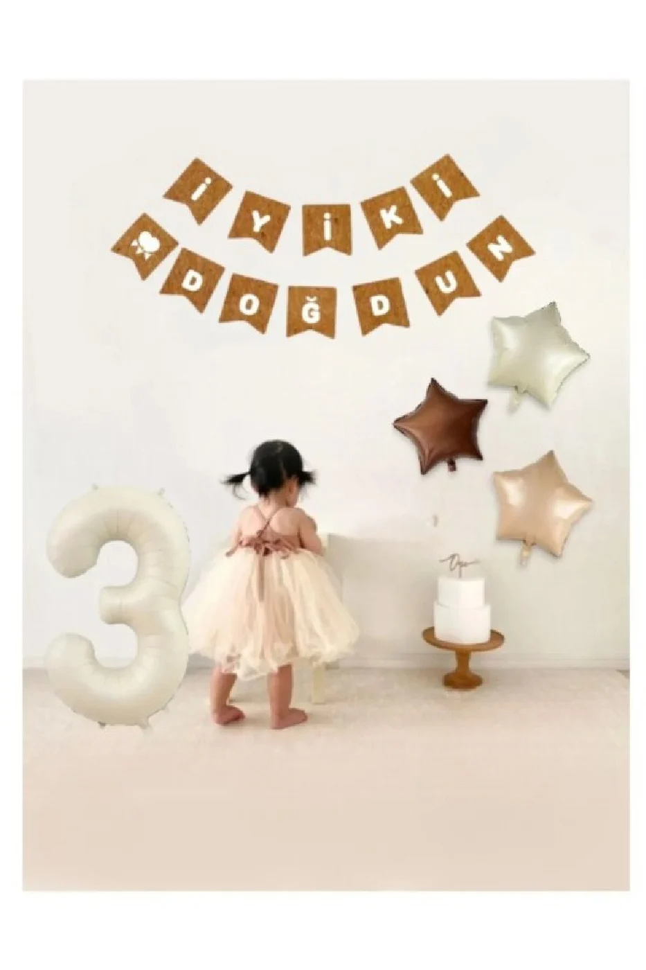 Krem Yaş Folyo Balon Retro Yıldız Folyolu Kraft İyiki Doğdun Yazı Banner Doğum Günü Parti Seti Süsü gorsel 3