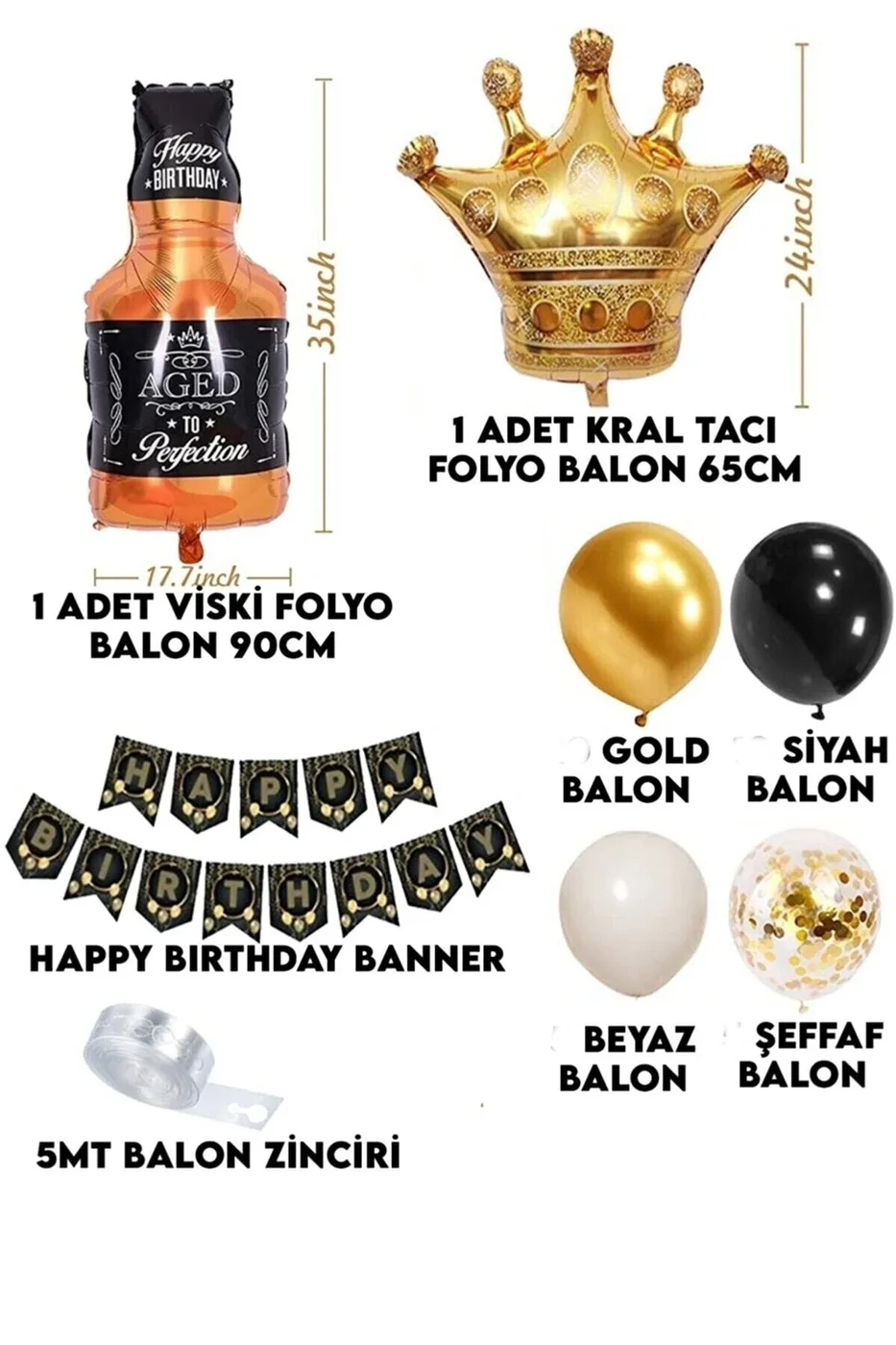 Viskili Kral Konsept Yetişkin Erkek Doğum Günü Happy Bırthday Süslü Balon Zinciri Seti gorsel 2
