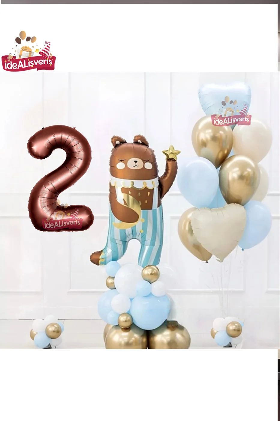SEVİMLİ TEDDY BEAR AYI FOLYOLU 2 YAŞ KAHVE FOLYOLU DOĞUM GÜNÜ PARTİ SETİ SÜSÜ gorsel 2