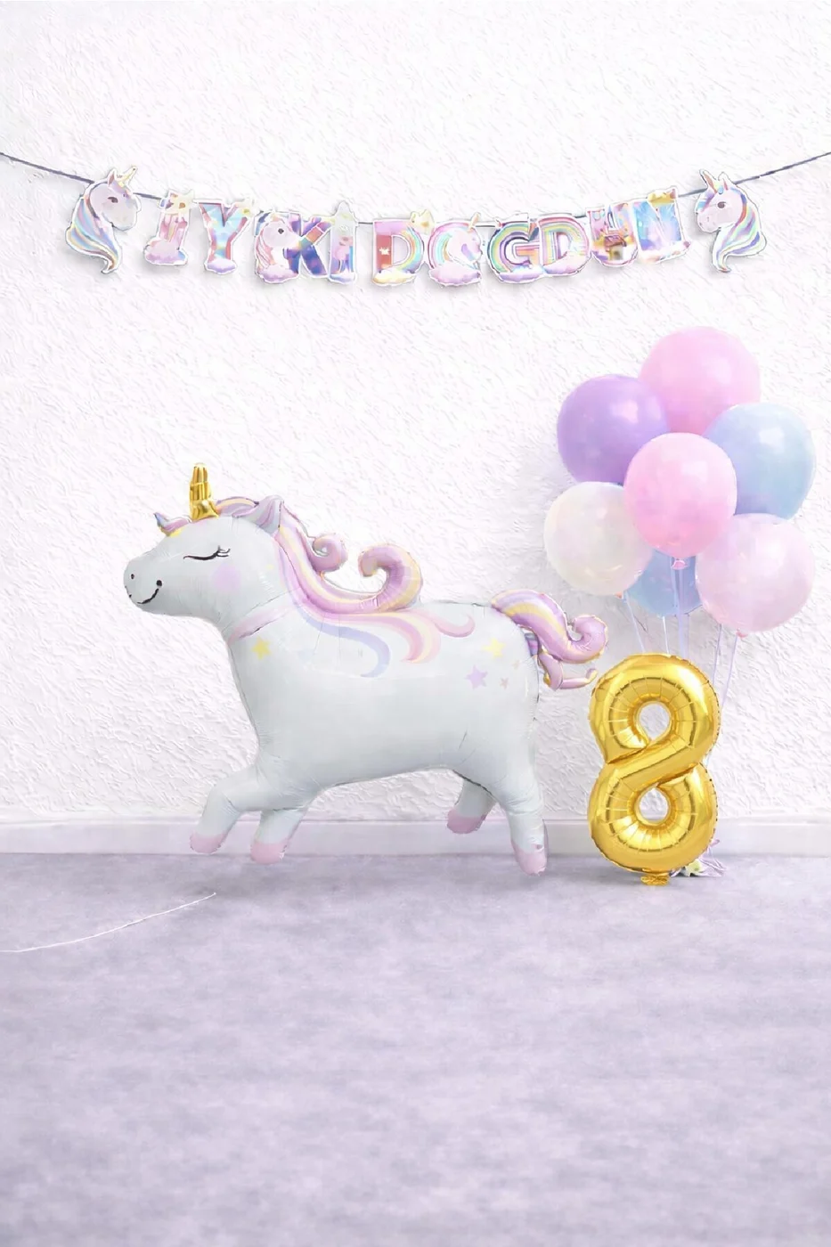 Unicorn Balonlu Karışık Balonlu Doğum Günü Seti Gold Rakamlı Parti Seti Süsü Dekorasyon Seti