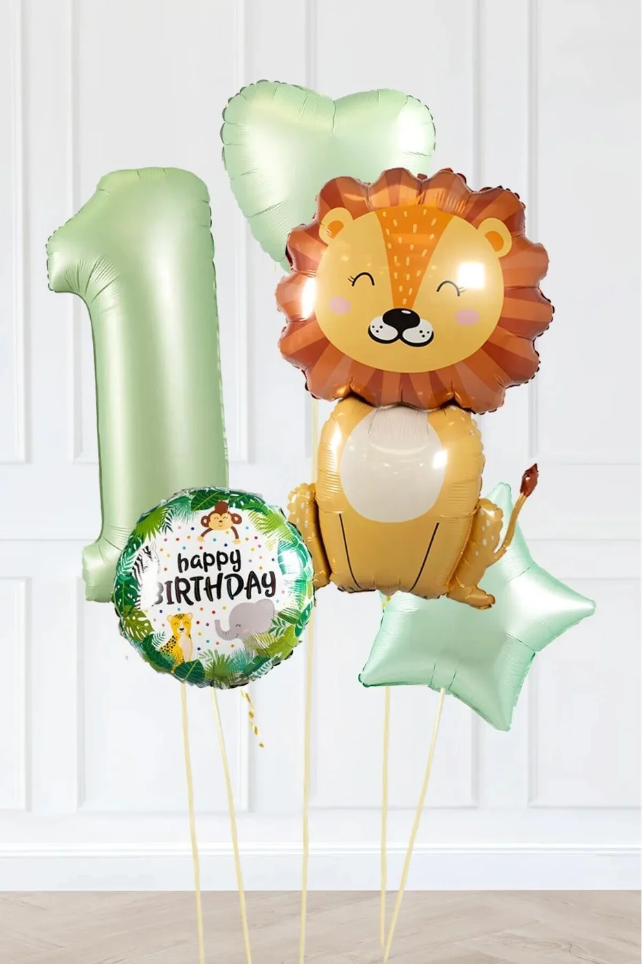 Safari Tema Doğum Günü Yaş Balonlu Retro Yeşil Safari Balonları Sevimli Aslan Parti Seti