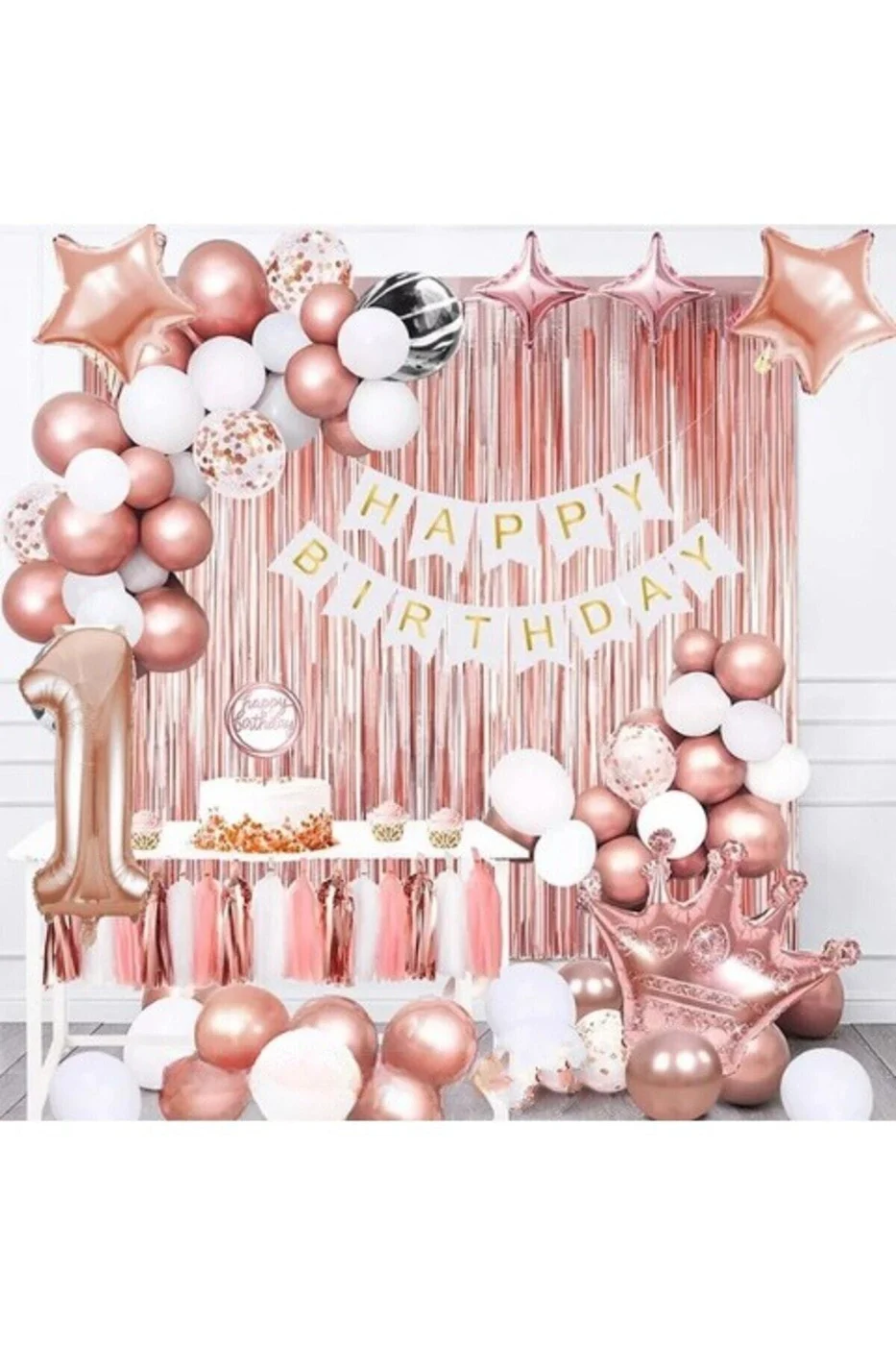 Rosegold Kral Taçlı, 76cm Rose Gold Yaş Doğum Günü Parti Seti Doğum Günü Süsü gorsel 2
