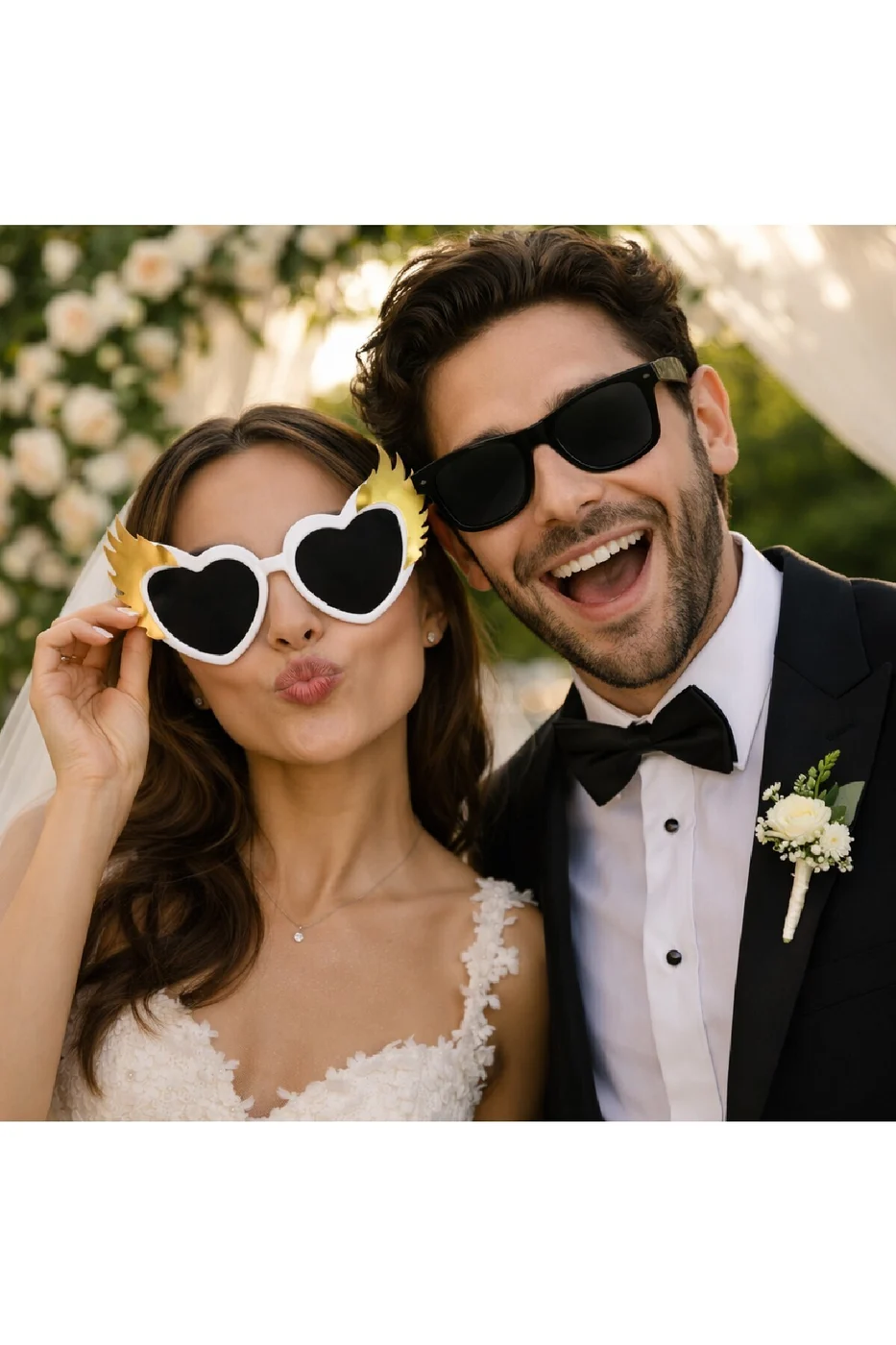 Gold Bride & Groom Eğlence Gözlüğü Seti Gelin Damat Düğün Konsept Gözlüğü gorsel 4