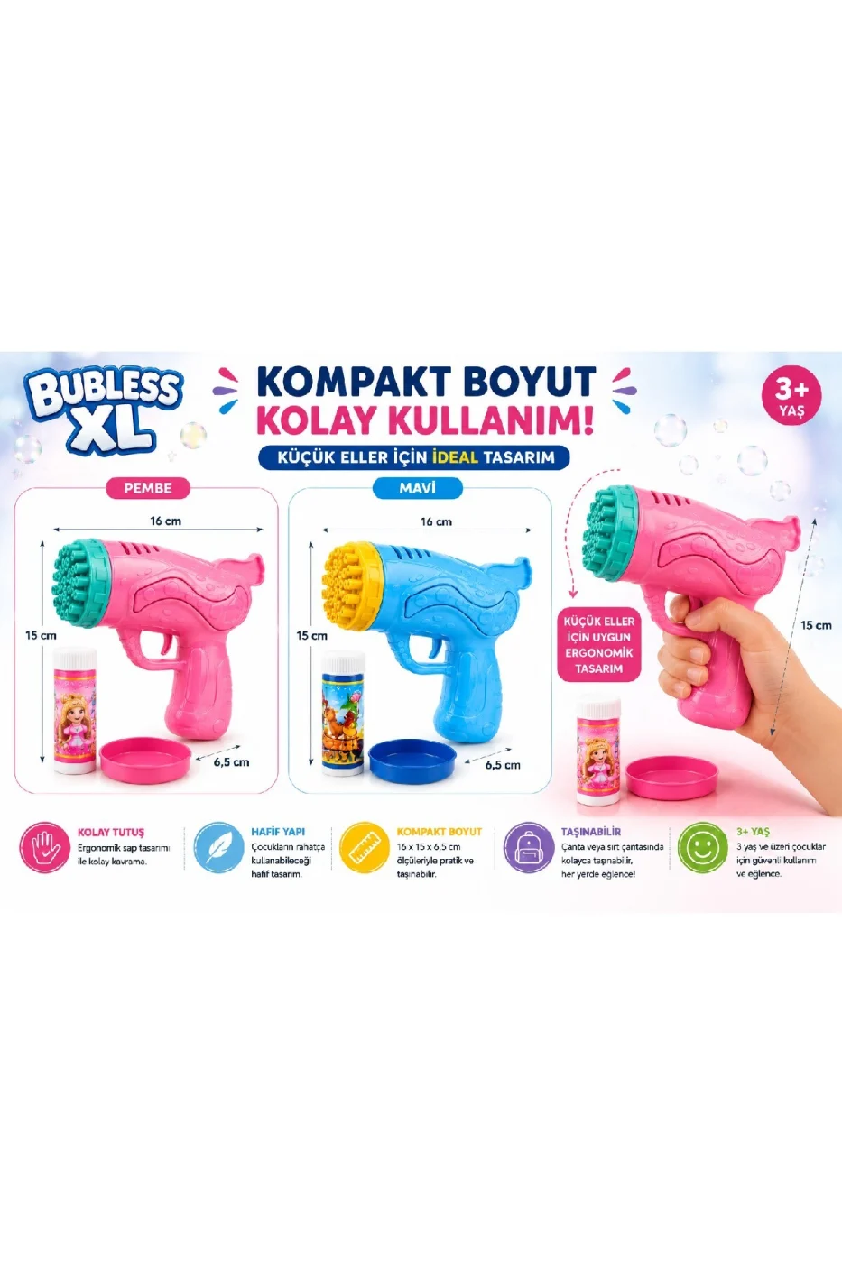 🥇 21 Delikli XL Köpük Baloncuk Tabancası Bubble Gun Çocuk Oyuncağı Baloncuk Makinesi gorsel 2